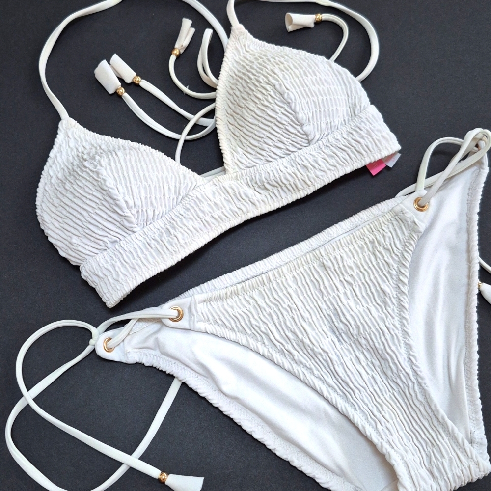 Victoria's Secret Textured White Lace-Up Women's Bikini S
